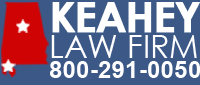 Keahey Law Firm logo: blue background with bold white text, red state silhouette with a star, 800-291-0050.